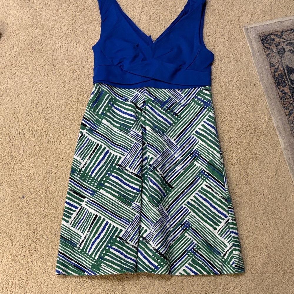 HD in Paris Blue and Green Geometric Midi Dress